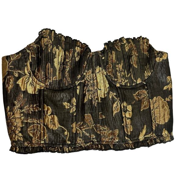 Sofie the Label Black Gold Floral Jacquard Strapless Corset Top Size Medium - Picture 2 of 11